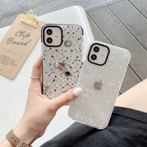 Hot Sale Mobil Phone Bag  Back white stars Cover Transparent Silicone Mobile Phone Case for iPhone 11 12 13 14Pro Max 14plus