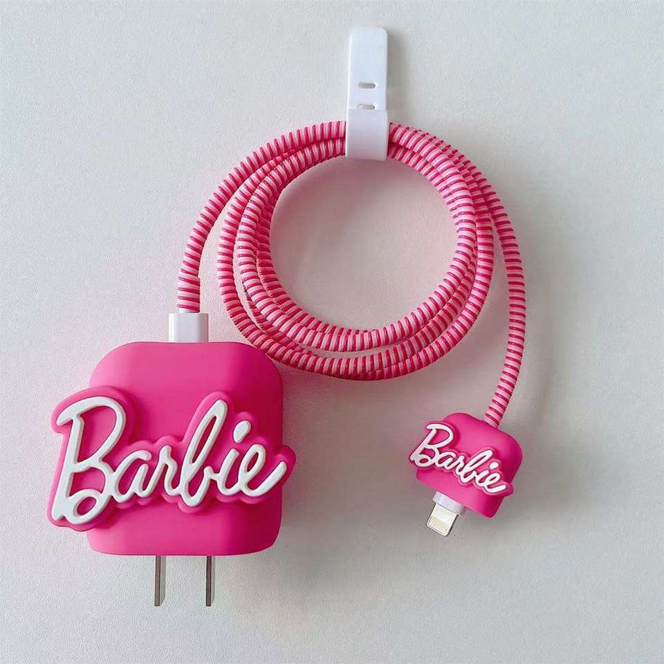 For iPhone 18W 20W Protectores de Cables Protective Cover Barbie 3D Cute Cartoon Silicone Rubber Phone Charger Cable Protector