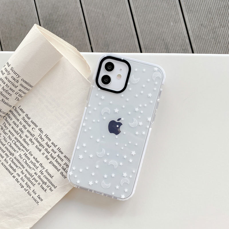 Hot Sale Mobil Phone Bag  Back white stars Cover Transparent Silicone Mobile Phone Case for iPhone 11 12 13 14Pro Max 14plus