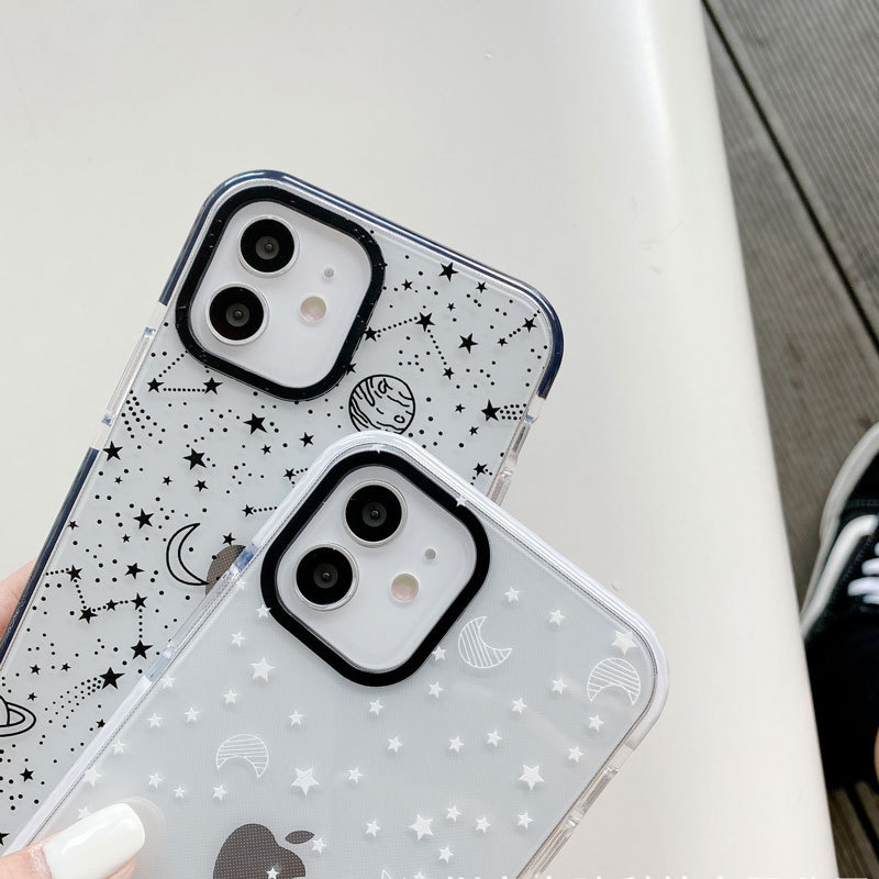 Hot Sale Mobil Phone Bag  Back white stars Cover Transparent Silicone Mobile Phone Case for iPhone 11 12 13 14Pro Max 14plus