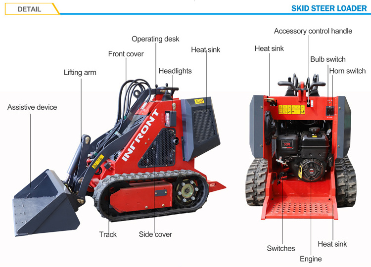 Mini crawler compact skid steer loader China high quality 23hp mini skid steer loader with attachment