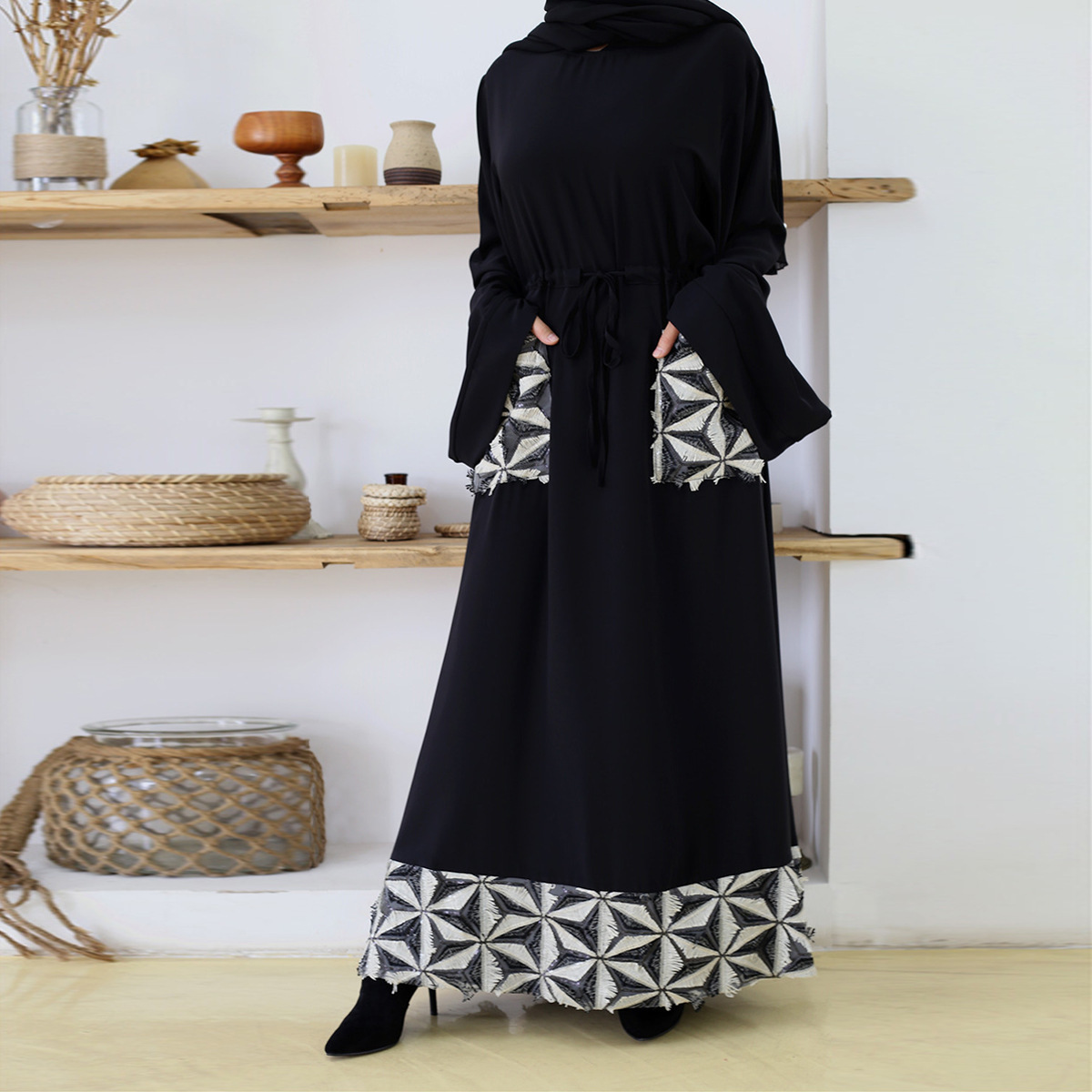 High Quality Korea Nida Abaya for Women  Nude Color Nida Dress Loose Sleeve Closed Abaya Kimono Islamic Dress