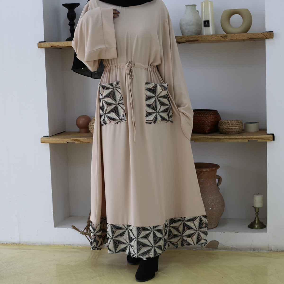 High Quality Korea Nida Abaya for Women  Nude Color Nida Dress Loose Sleeve Closed Abaya Kimono Islamic Dress