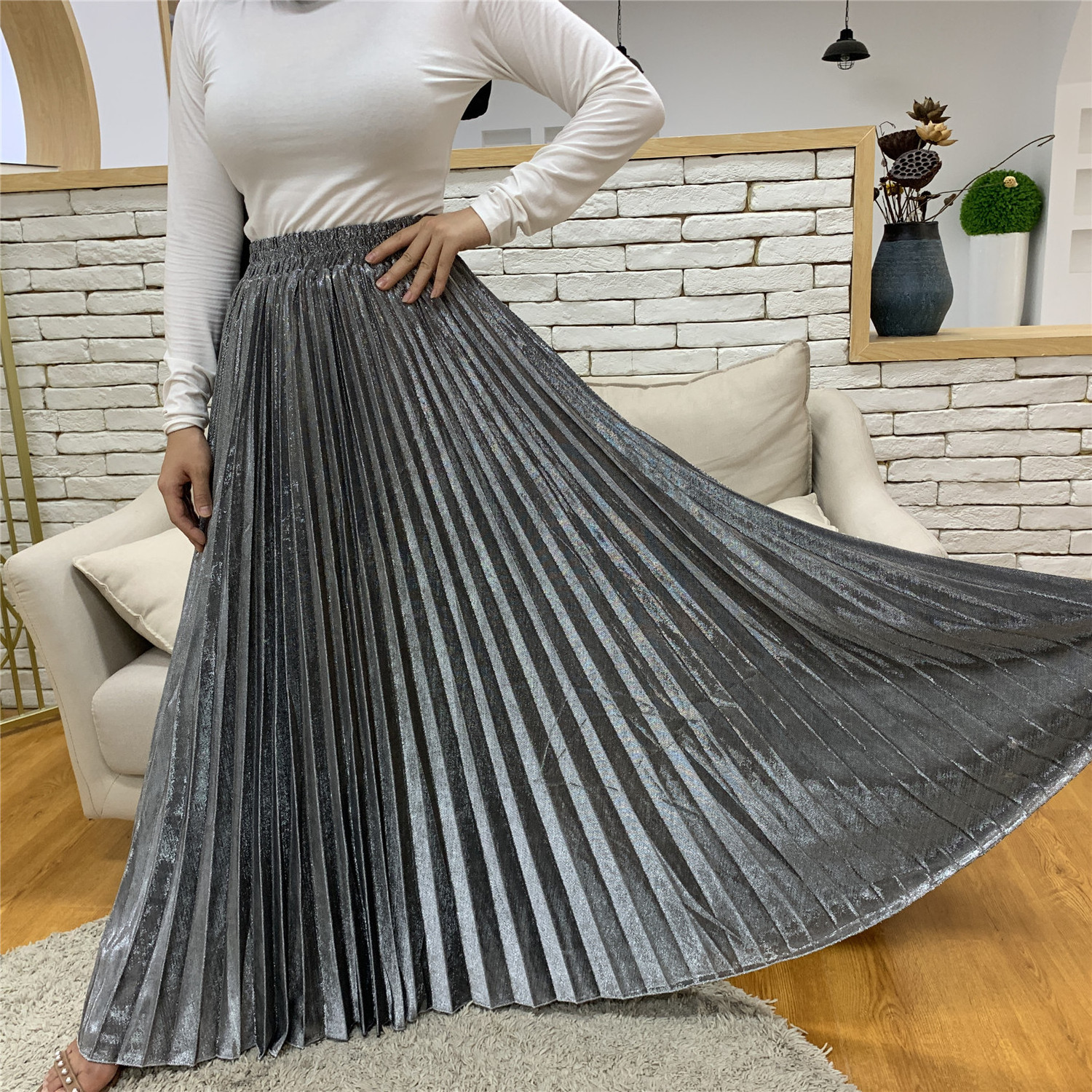 Wholesale Fashion Beautiful Knit Material Skirts For Muslim Women Turkish Latest Islamic Lady Half Long Skirts