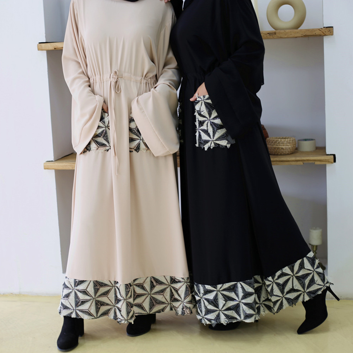 High Quality Korea Nida Abaya for Women  Nude Color Nida Dress Loose Sleeve Closed Abaya Kimono Islamic Dress