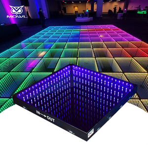 Tempered Glass Illuminated DMX Infinity Mirror 3D Effect LED Dance Floor Light for Wedding Events Show