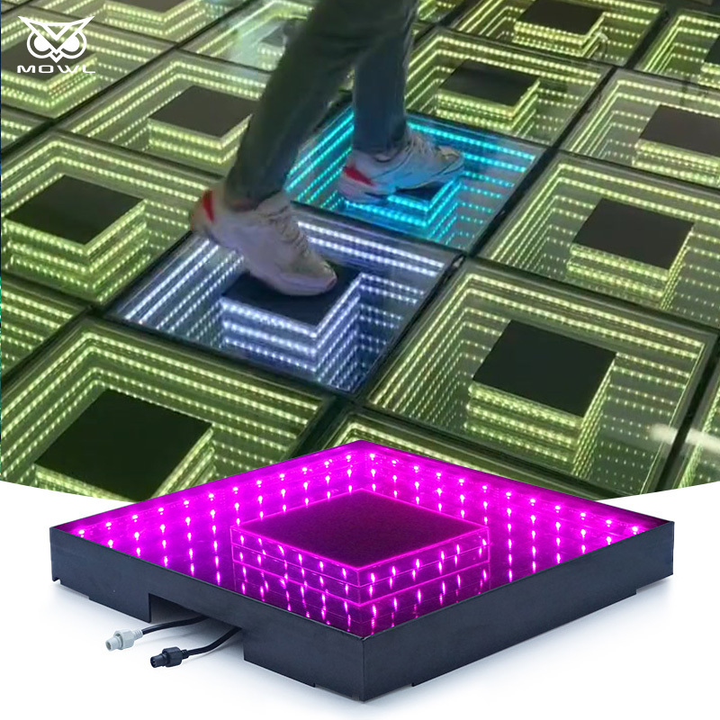 Decoration DMX Interactive Dance Hollow Square 3D Infinity Mirror LED Dance Floor Light for Kid Games