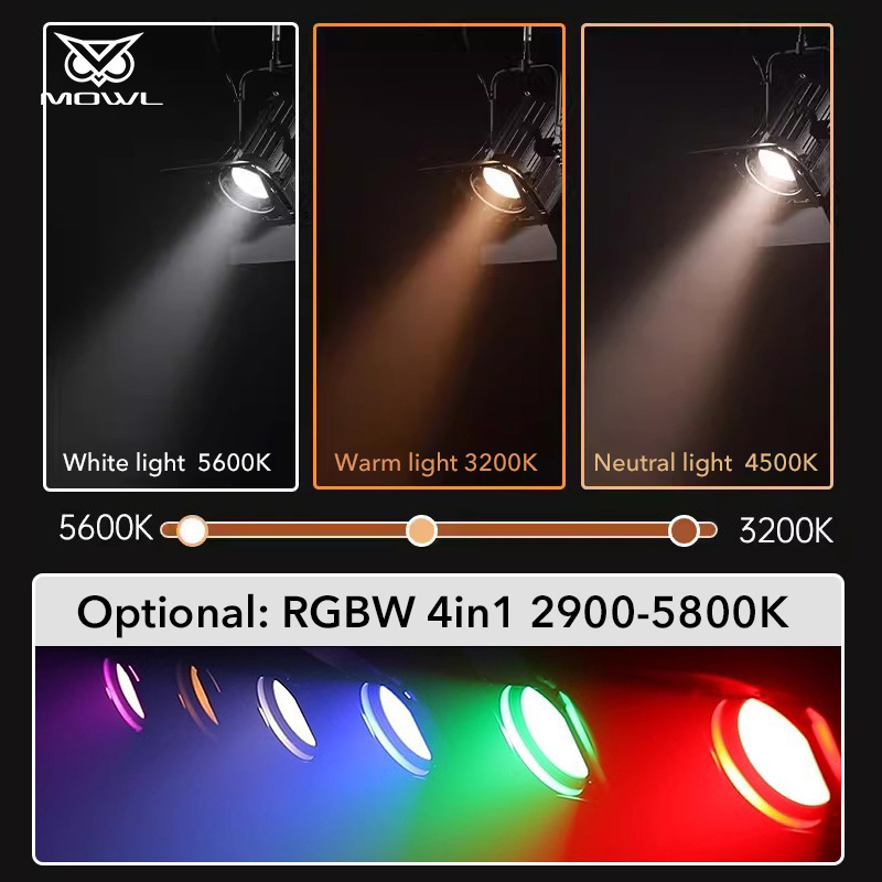 MOWL 300W DMX Fresnel Lens Cob Spotlight Manual Auto Zoom LED Par Spot Light for Stage