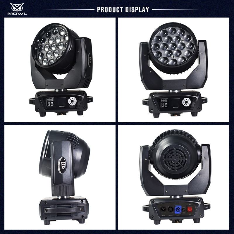 MOWL LED Stage Light 19*15W Mac Aura 19x15W RGBW 4in1 DMX Zoom Strobe LED Wash Moving Head Light for dj Bar Disco