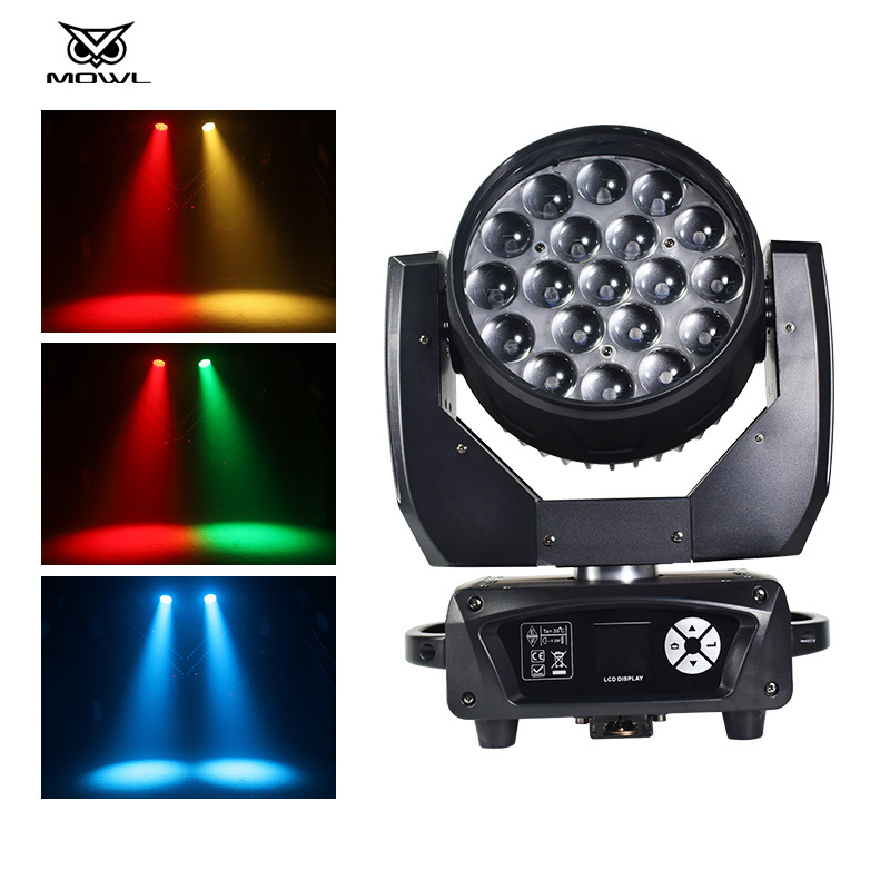 MOWL LED Stage Light 19*15W Mac Aura 19x15W RGBW 4in1 DMX Zoom Strobe LED Wash Moving Head Light for dj Bar Disco