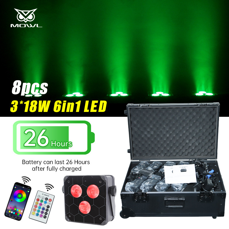 8pcs 3*18w Mini Uplighter Wireless Battery Powered Portable LED Uplight Par Light with Flight Case