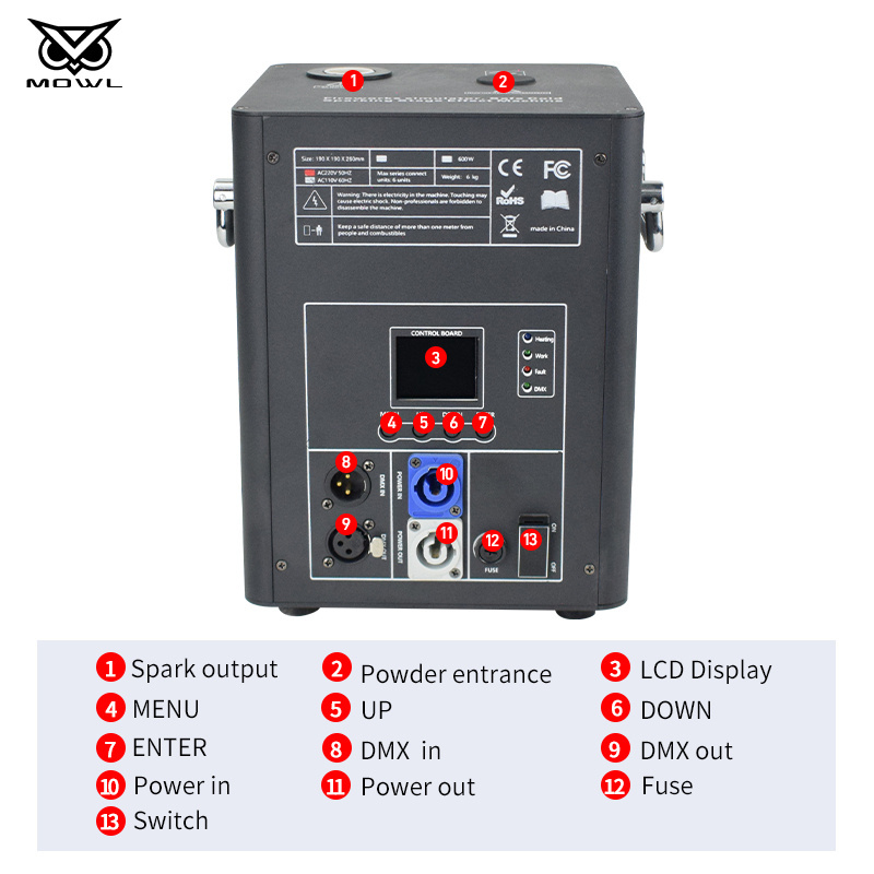 MOWL 750W DMX 750 Watt Fireworks Sparkler Fountain Cold Spark Machines for Wedding Party dj Disco Stage