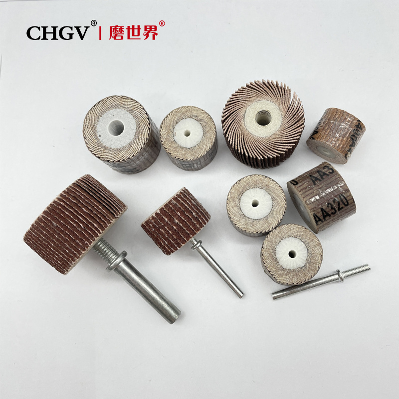 Grinder Attachments Cylindrical Shape Aluminum Oxide Flap Wheel with Shaft for Stainless Steel and Metal Grinding Polishing