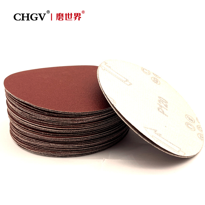 Manufacturer direct red sandpaper 5inch   8hole flocking sanding disc alumina