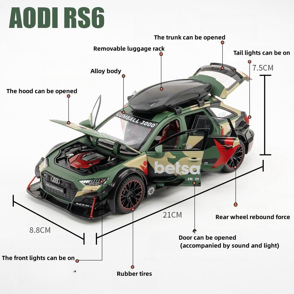 Die cast 1:24 Audi RS6 modified alloy sports car model simulation car toy callback sound light metal collectible car model