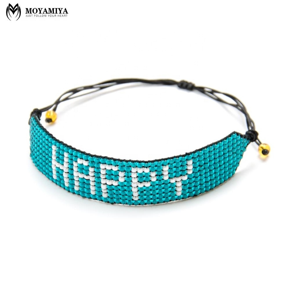 Moyamiya custom Japanese seed beads letters happy handmade beaded bracelet indie aboriginal  boho style friendship bracelets