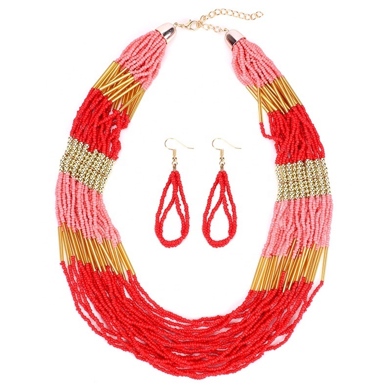 Moyamiya  African jewelry sets multicolor Resin Beaded Statement Women Necklace fashion jewelry