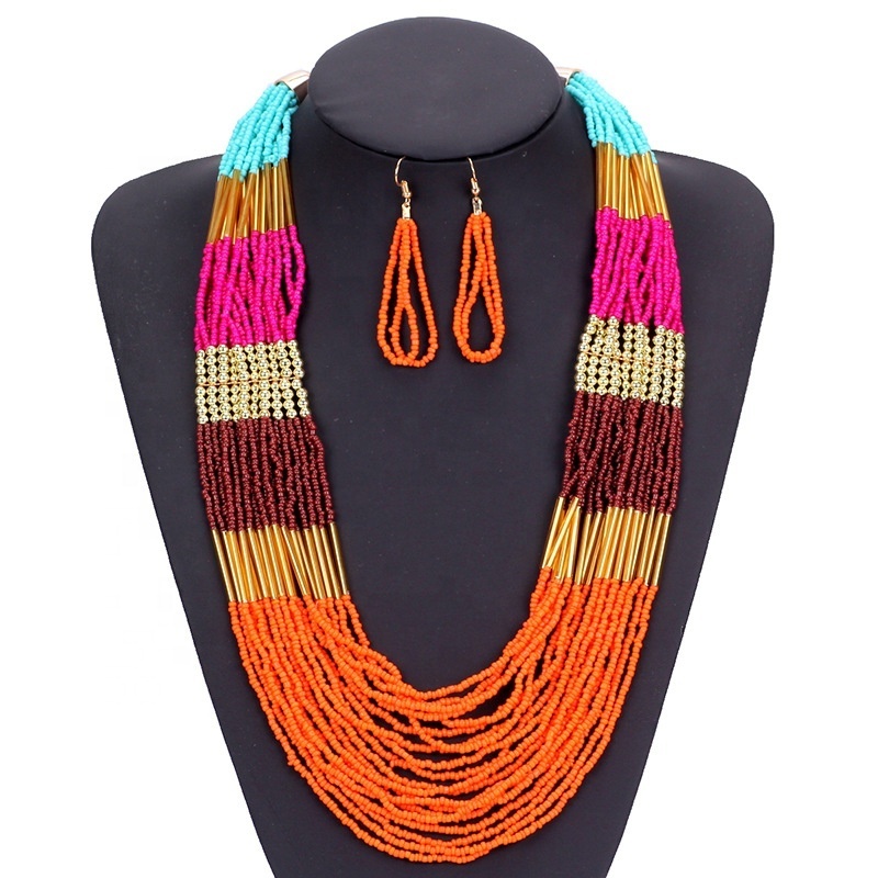 Moyamiya  African jewelry sets multicolor Resin Beaded Statement Women Necklace fashion jewelry