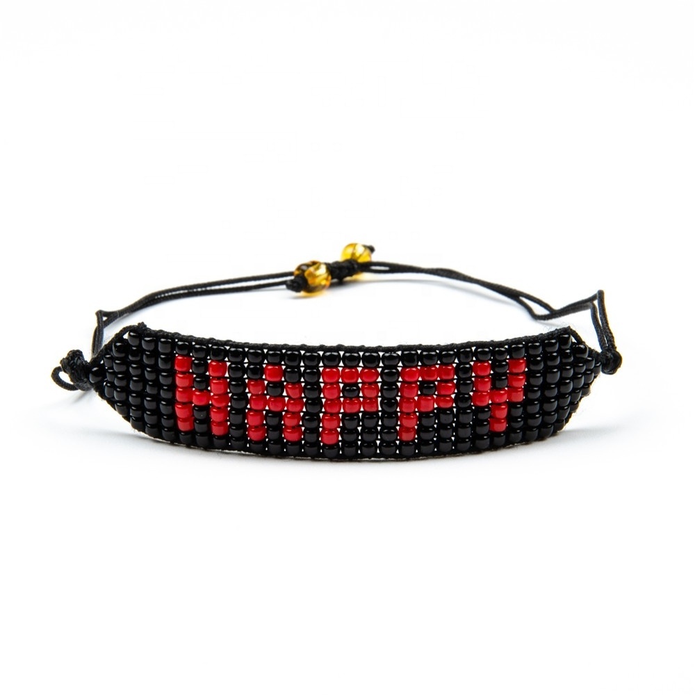 Moyamiya custom Japanese seed beads letters happy handmade beaded bracelet indie aboriginal  boho style friendship bracelets