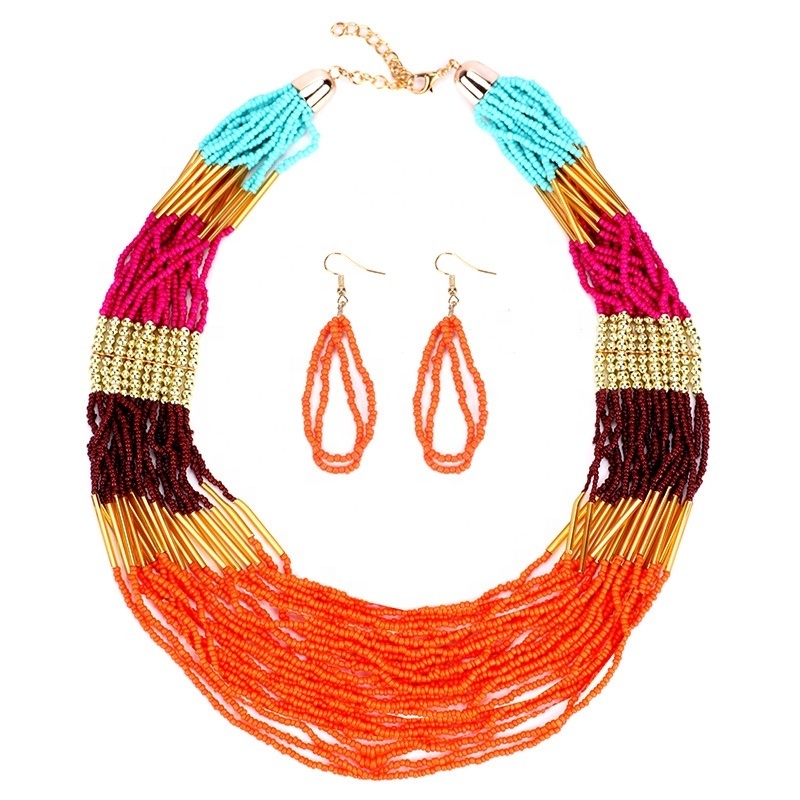 Moyamiya  African jewelry sets multicolor Resin Beaded Statement Women Necklace fashion jewelry