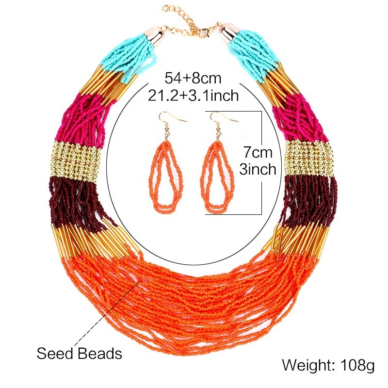 Moyamiya  African jewelry sets multicolor Resin Beaded Statement Women Necklace fashion jewelry