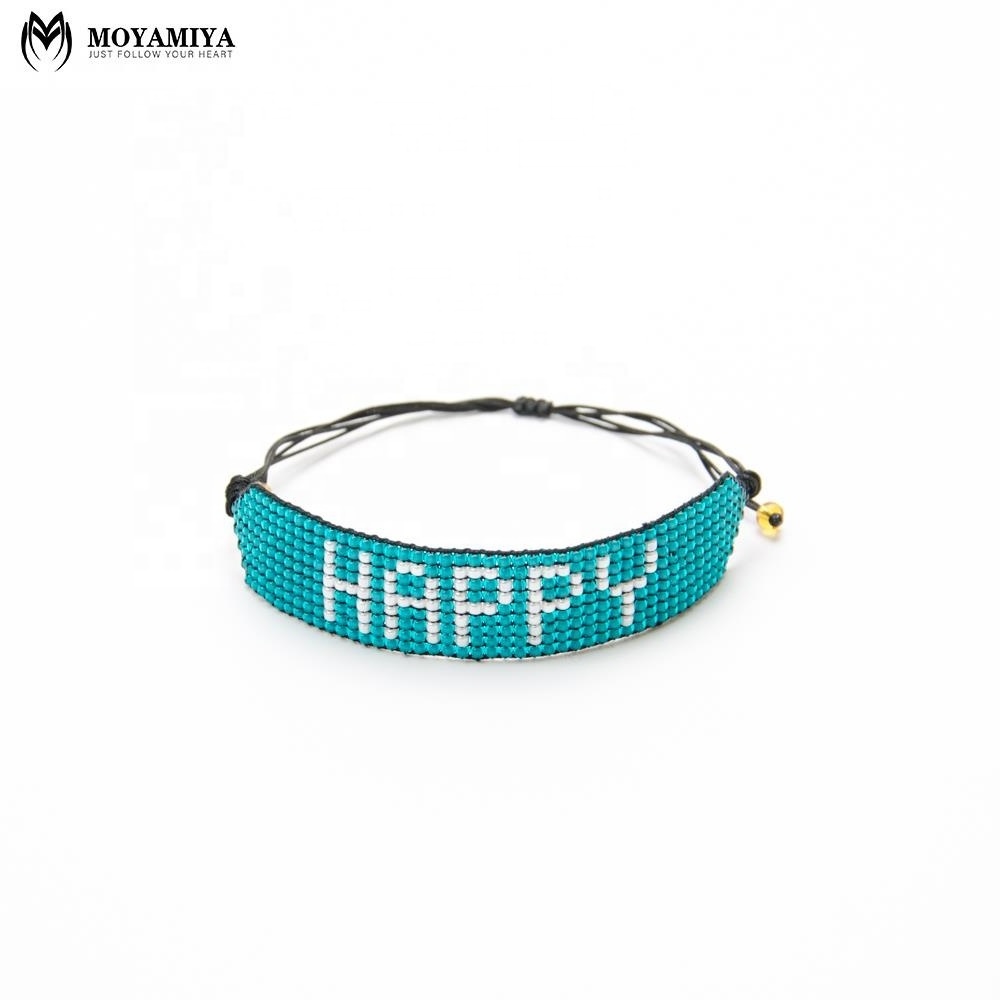 Moyamiya custom Japanese seed beads letters happy handmade beaded bracelet indie aboriginal  boho style friendship bracelets