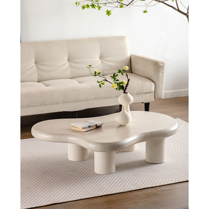 White Nordic Minimalist Modern Luxury Cloud living room Sofa Low Solid Wooden coffee table