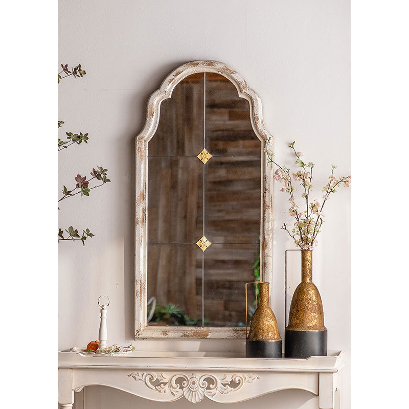 Farmhouse Rustic Decorative Living Room Vanity Mirror Wood Frame Arched Hanging Wall Mirror