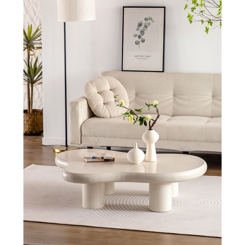 White Nordic Minimalist Modern Luxury Cloud living room Sofa Low Solid Wooden coffee table