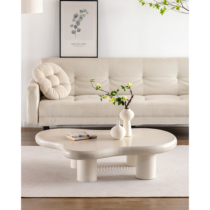 White Nordic Minimalist Modern Luxury Cloud living room Sofa Low Solid Wooden coffee table