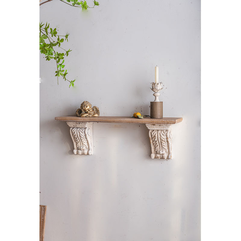 Home Decorative Magnesium Oxide Carved Sculpture Wall Mounted Hanging Bookshelf Wooden Top Floating Wall shelf for Living Room