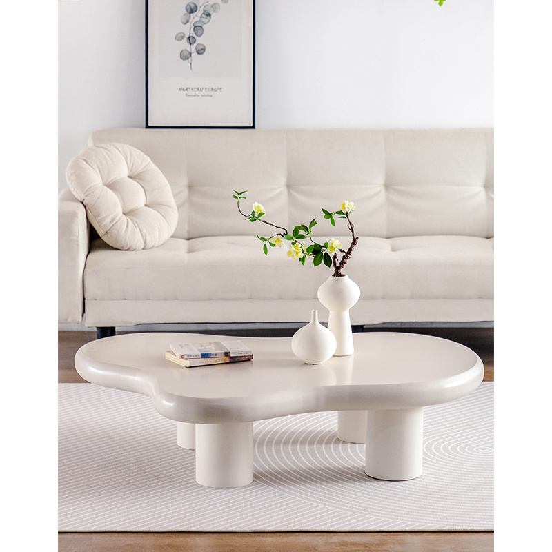 White Nordic Minimalist Modern Luxury Cloud living room Sofa Low Solid Wooden coffee table