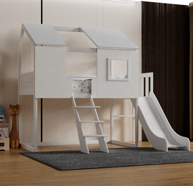 Kids girls cheap price princess beautiful wooden bedroom furniture tree house loft bunk bed with slide