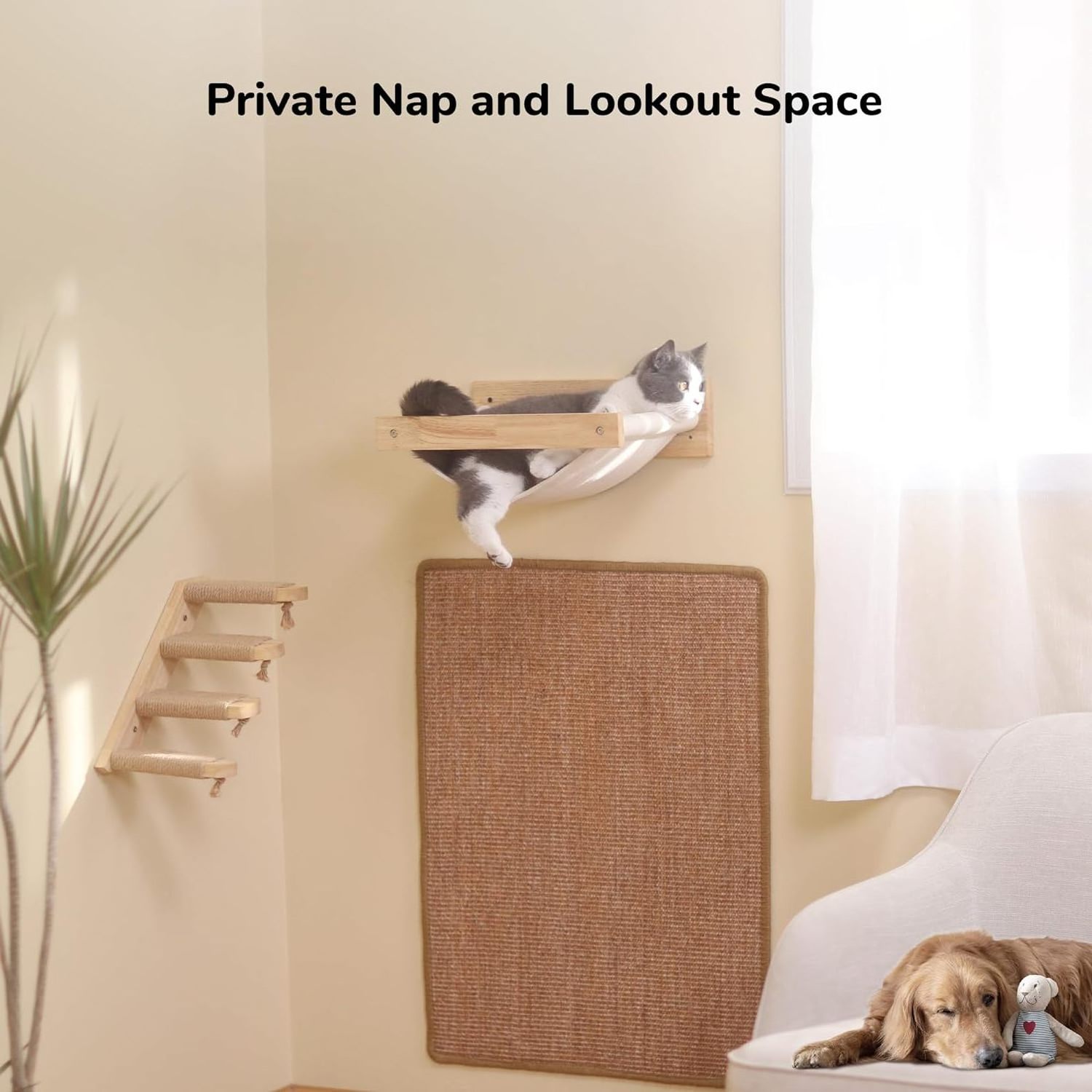 Cat Hammock Wall Mounted  Kitty Beds and Perches Wooden Cat Wall Furniture Black Stripe Cat Shelves