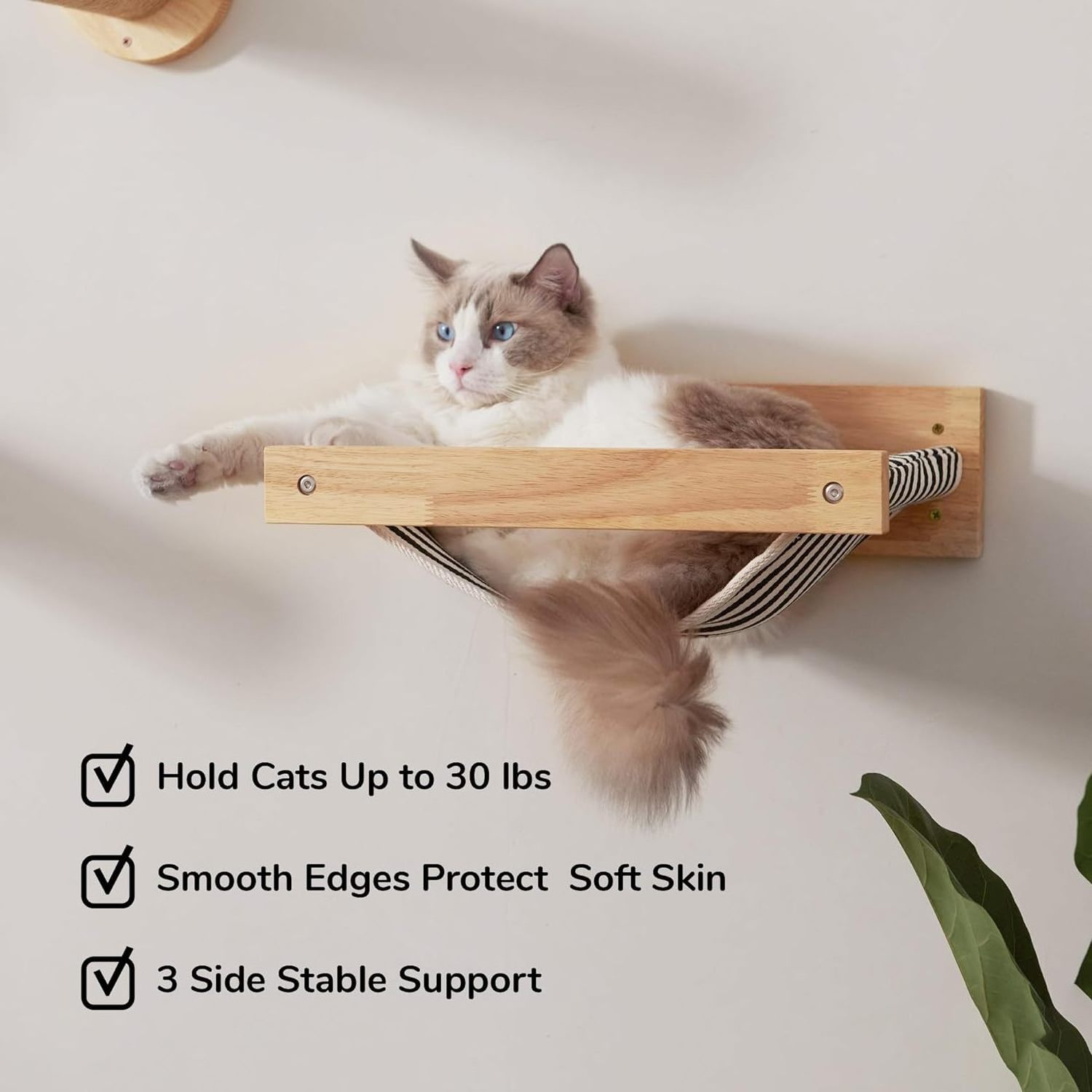 Cat Hammock Wall Mounted  Kitty Beds and Perches Wooden Cat Wall Furniture Black Stripe Cat Shelves