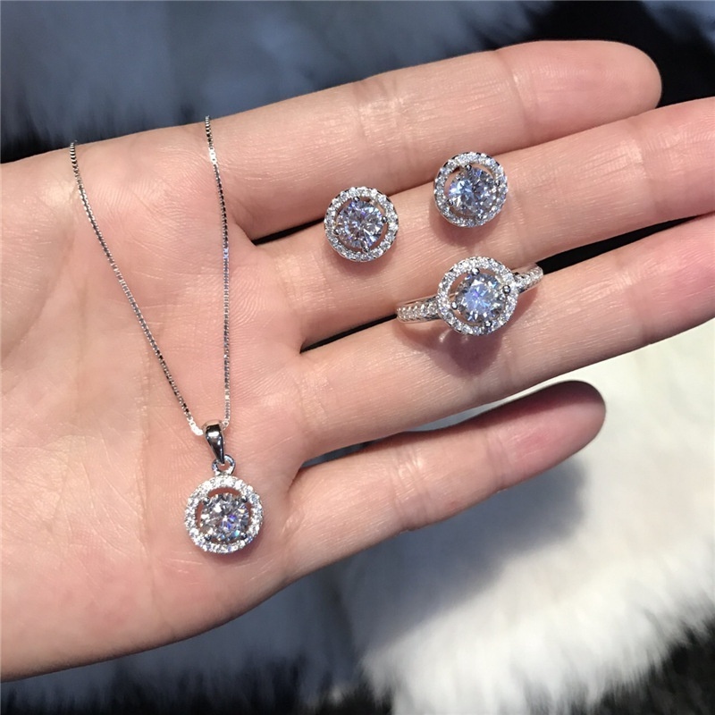 Hot Selling Fine 925 Sterling Silver Necklace Earrings Rings Jewelry Sets Bridal Diamond Zirconia Wedding Jewelry Sets for Women