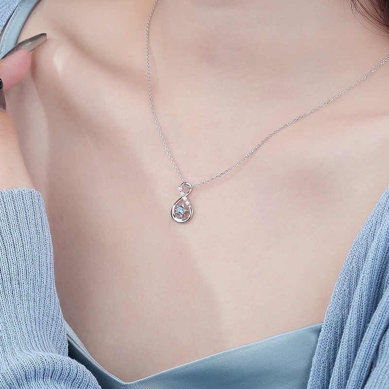 MOYU Dainty Jewelry Design Blue White Zircon Infinity North Star Pendant 925 Sterling Silver Necklace for Ladies