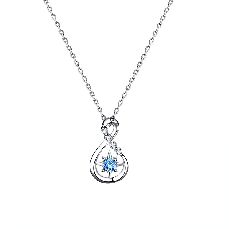 MOYU Dainty Jewelry Design Blue White Zircon Infinity North Star Pendant 925 Sterling Silver Necklace for Ladies