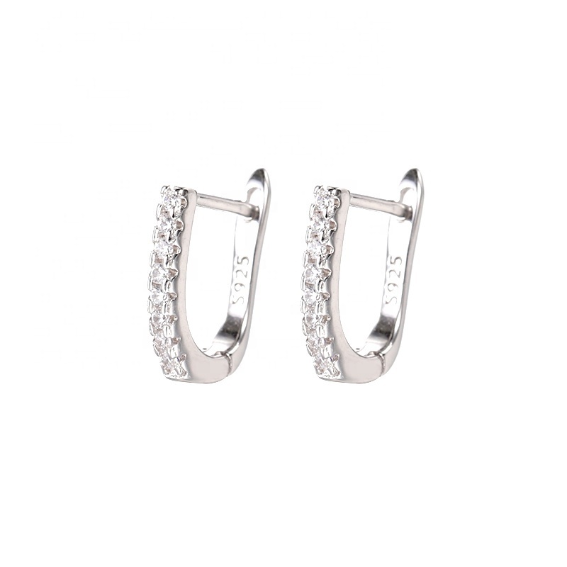 Sterling silver 925 rhodium plated jewelry zircon diamond micro-set delicate huggie hoop earrings