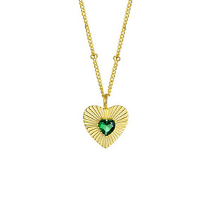 Simple Women Luxury Gemstone Design Women Beads Chain Gold Love Heart Emerald Zircon Pendant Necklace