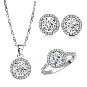 Hot Selling Fine 925 Sterling Silver Necklace Earrings Rings Jewelry Sets Bridal Diamond Zirconia Wedding Jewelry Sets for Women