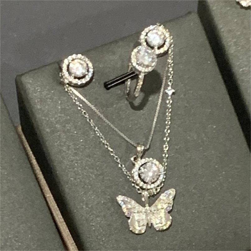 Hot Selling Fine 925 Sterling Silver Necklace Earrings Rings Jewelry Sets Bridal Diamond Zirconia Wedding Jewelry Sets for Women