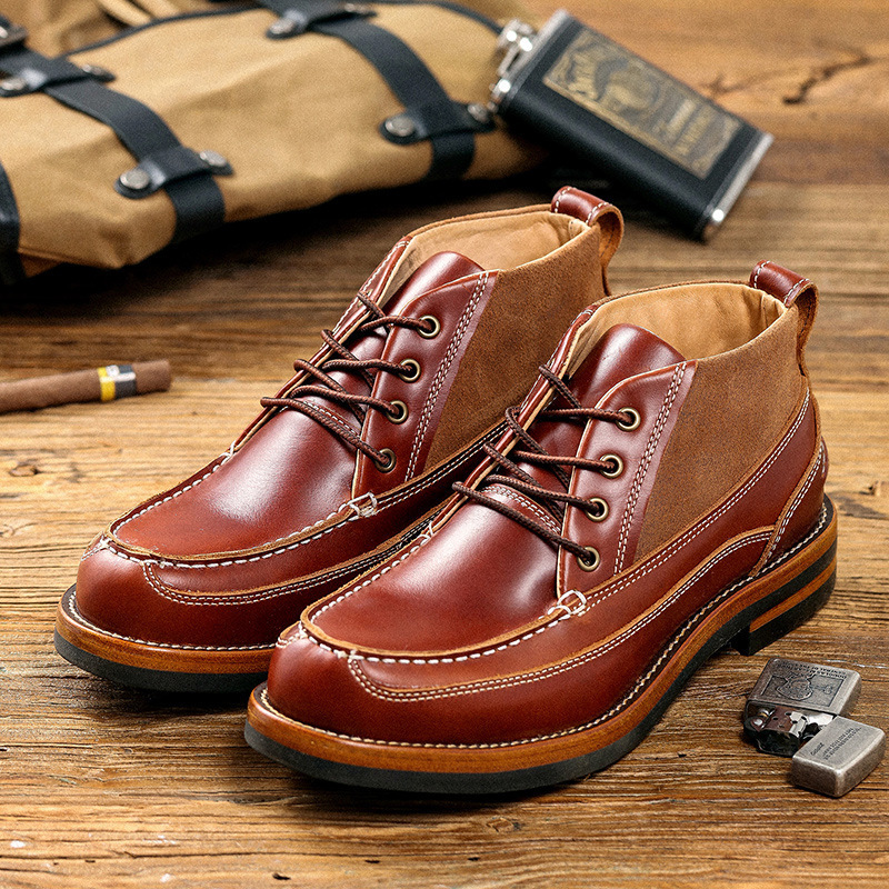 OEM Logo Genuine Leather Round Toe Men's Shoes Boots Work Boots Construction Shoes For Men