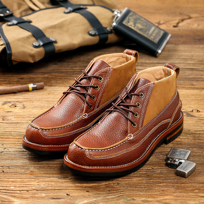 OEM Logo Genuine Leather Round Toe Men's Shoes Boots Work Boots Construction Shoes For Men