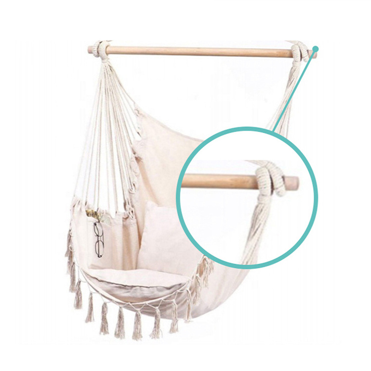 Low Price Modern Durable Single Person Tassel Foldable Portable Outdoor Indoor Kids Swing Hanging Chair With Wooden Bar