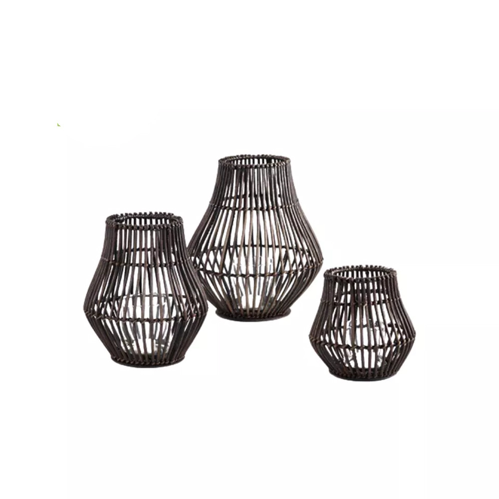 Bamboo weaving storm lantern Bamboo Woven Candle Holder With Handle Outdoor And Indoor Both Bamboo Lantern for Home decor