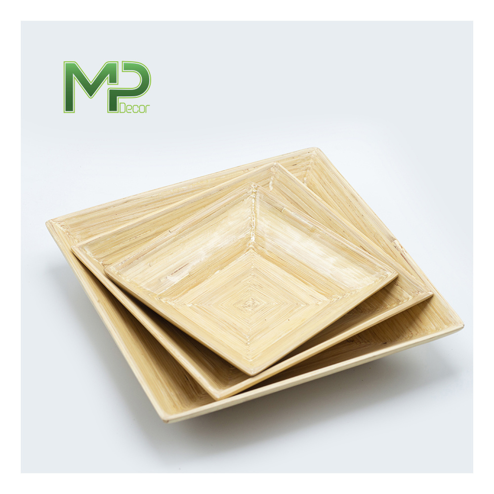 Dishes Snack Dessert Eco friendly Natural Custom Bamboo Serving Tray Wood Dinner Bamboo Plate Set For Export In Bulk