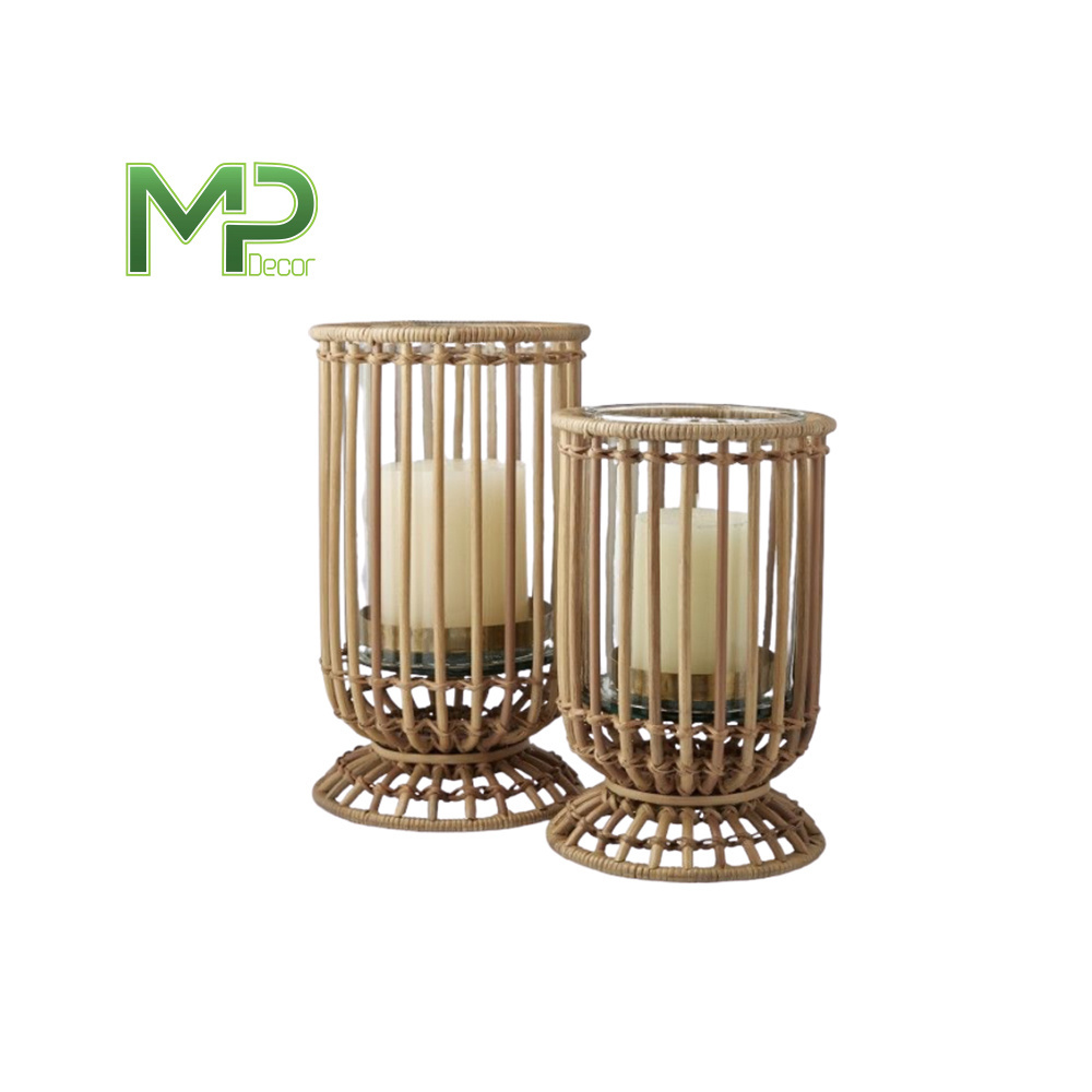 Bamboo weaving storm lantern Bamboo Woven Candle Holder With Handle Outdoor And Indoor Both Bamboo Lantern for Home decor