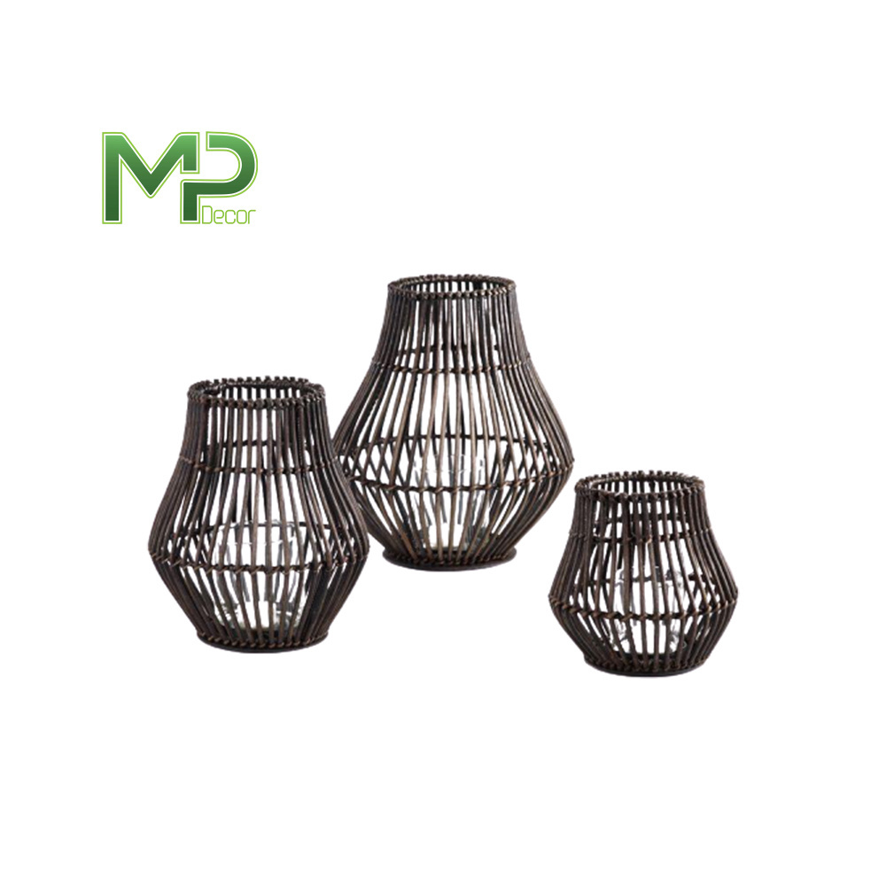 Bamboo weaving storm lantern Bamboo Woven Candle Holder With Handle Outdoor And Indoor Both Bamboo Lantern for Home decor