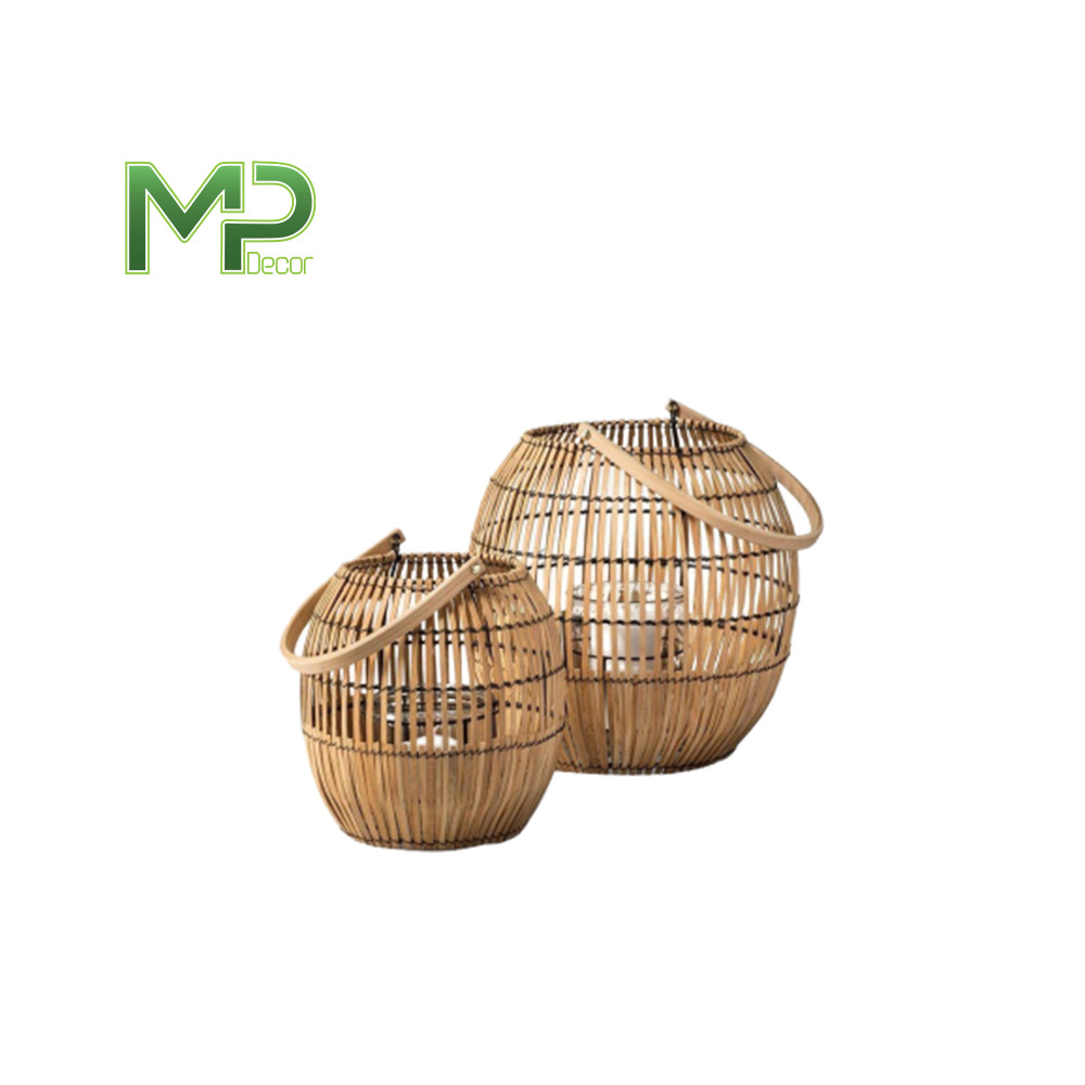 Bamboo weaving storm lantern Bamboo Woven Candle Holder With Handle Outdoor And Indoor Both Bamboo Lantern for Home decor